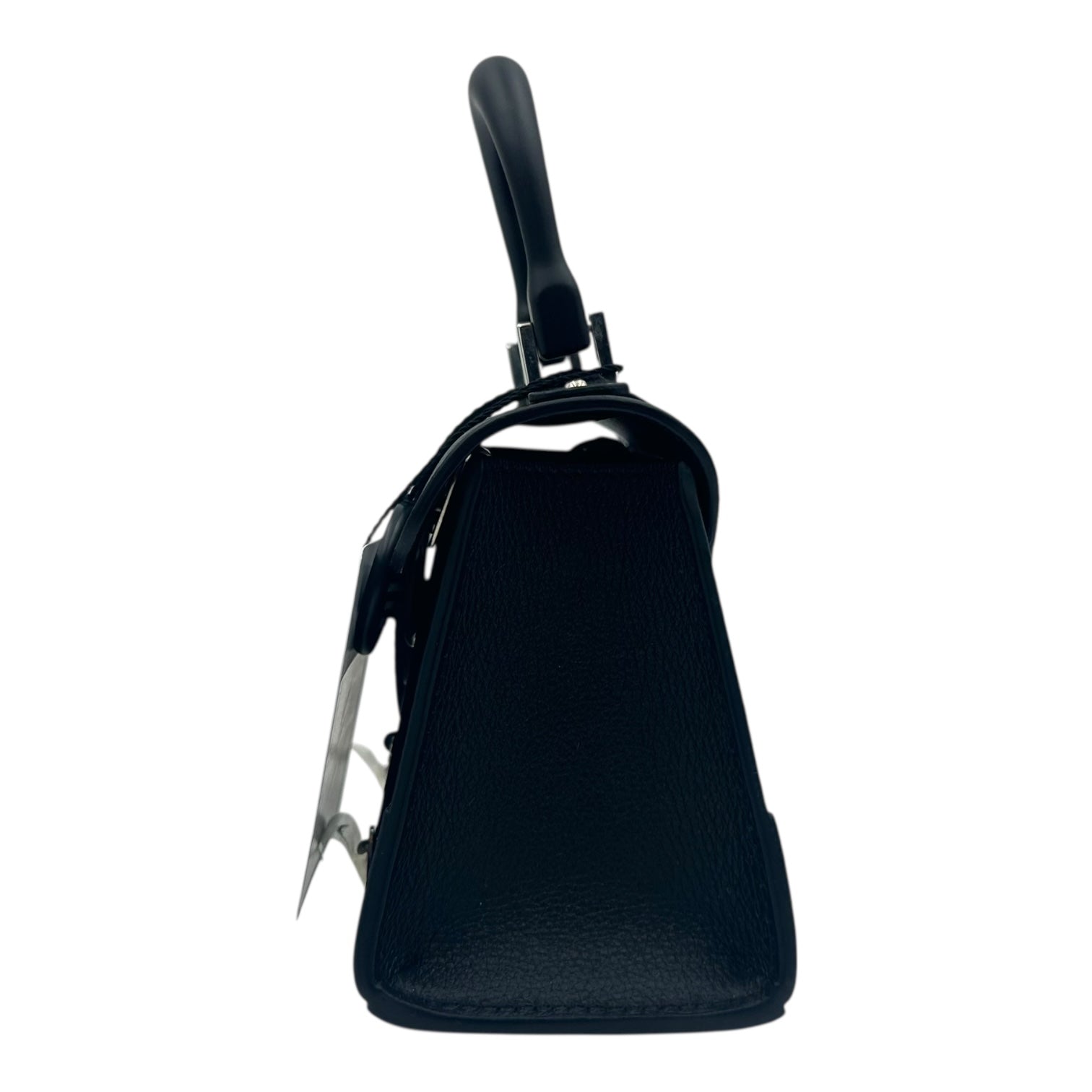 Saigon Nano Black Top Handle Bag in Coated Canvas, Silver hardware