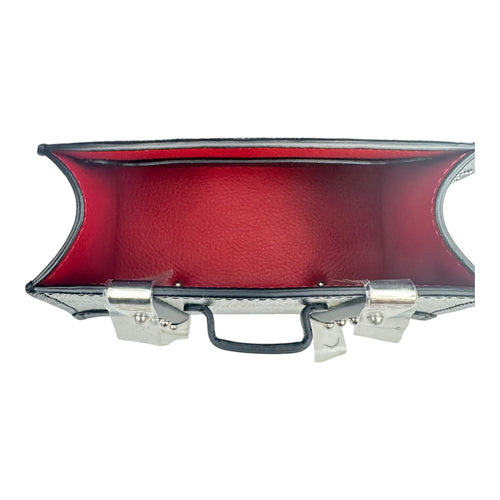 Saigon Nano Black Top Handle Bag in Coated Canvas, Silver hardware