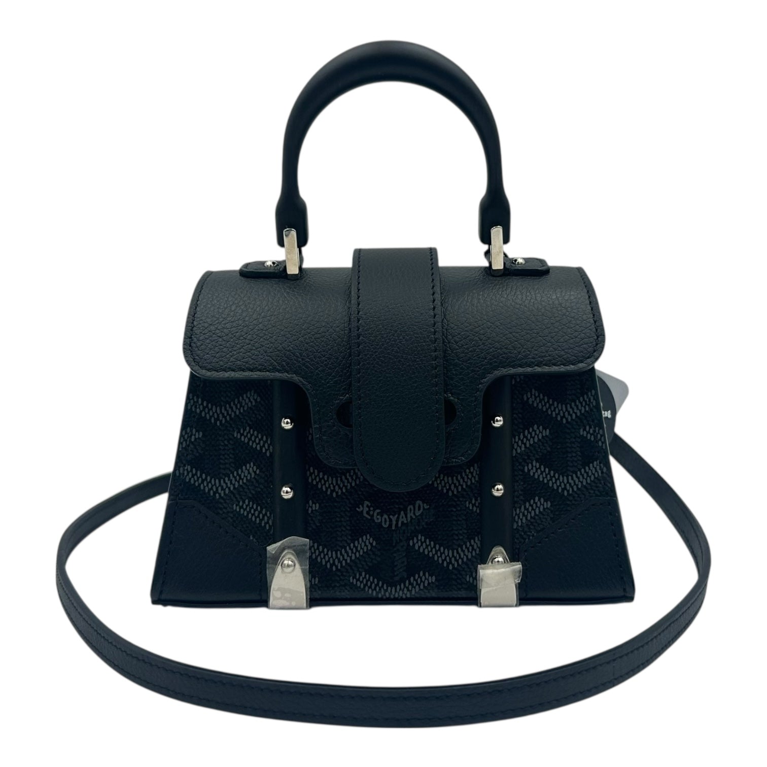 Saigon Nano Black Top Handle Bag in Coated Canvas, Silver hardware