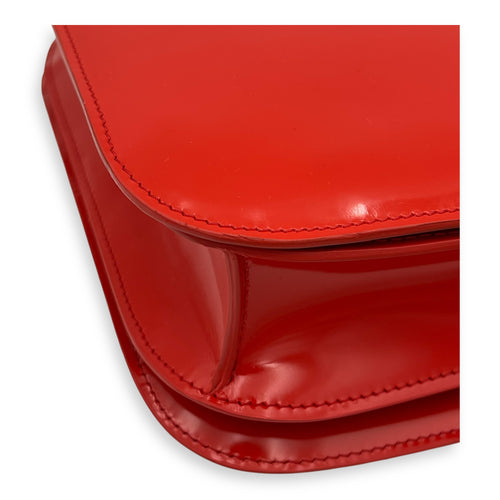 Box Medium Red Shoulder Bag in Patent Leather, Silver hardware