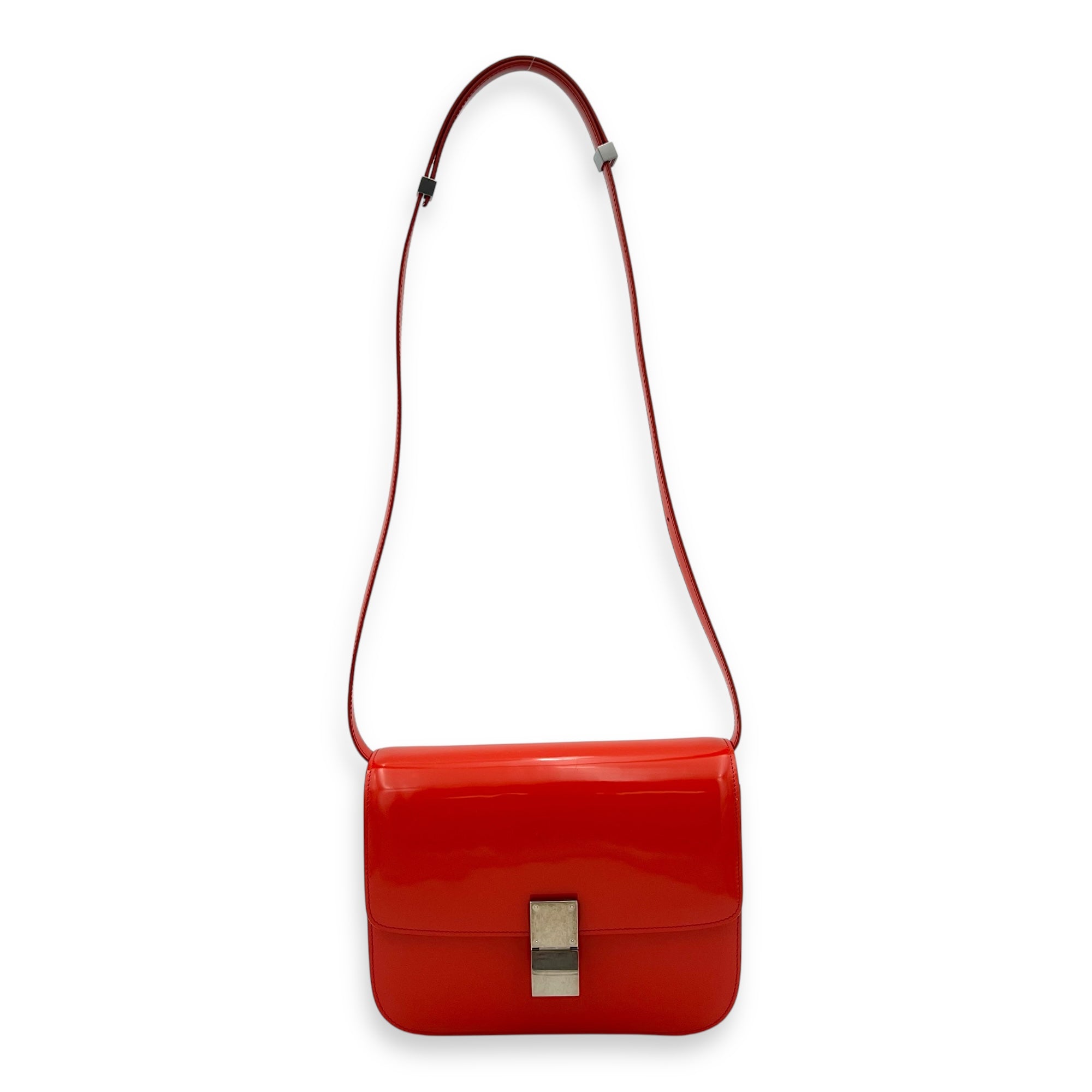 Box Medium Red Shoulder Bag in Patent Leather, Silver hardware