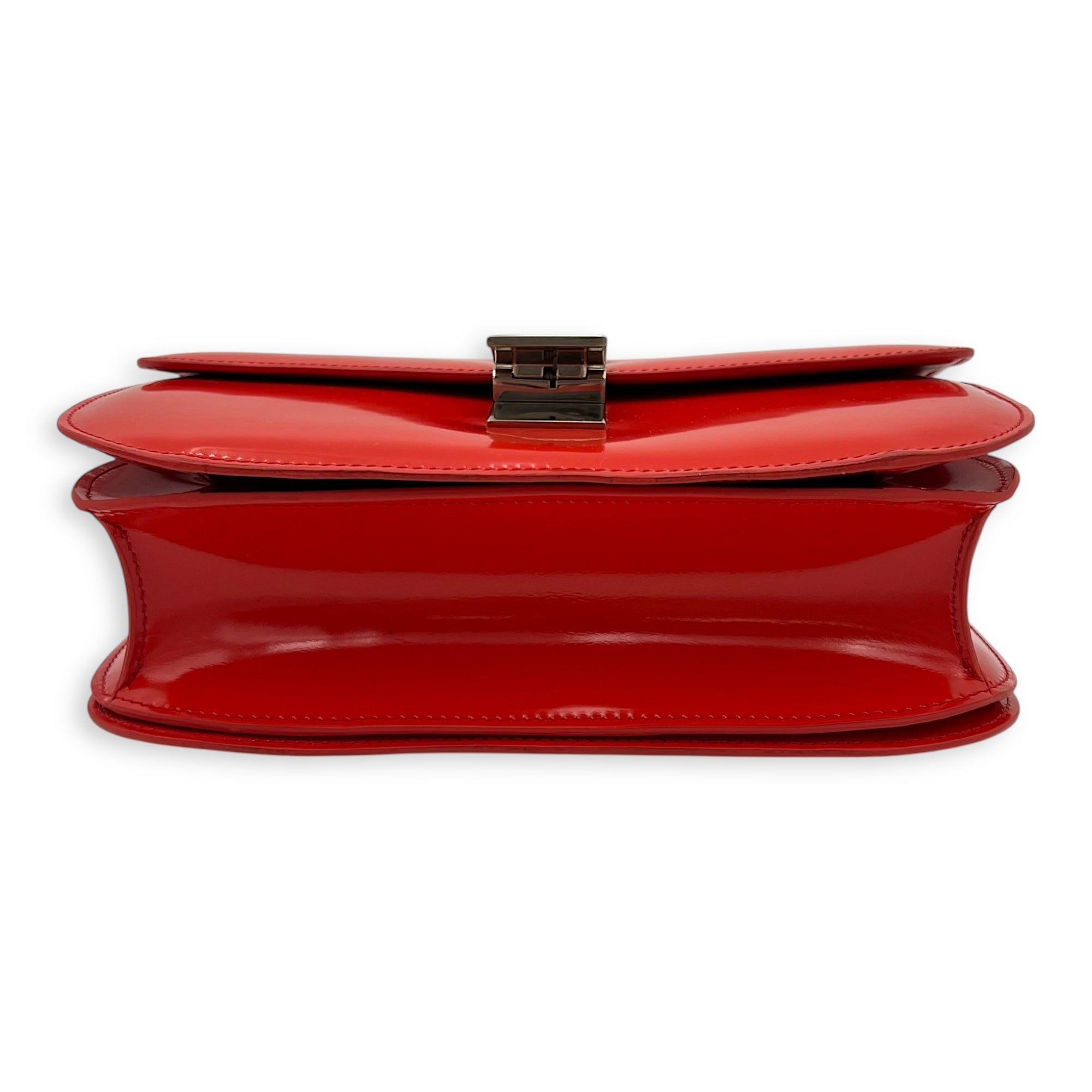 Box Medium Red Shoulder Bag in Patent Leather, Silver hardware