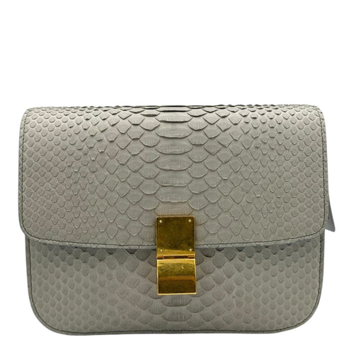Box Medium Grey Shoulder Bag in Python Leather, Gold hardware