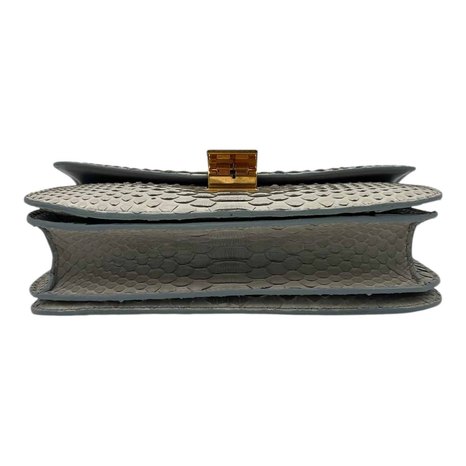 Box Medium Grey Shoulder Bag in Python Leather, Gold hardware