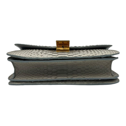 Box Medium Grey Shoulder Bag in Python Leather, Gold hardware