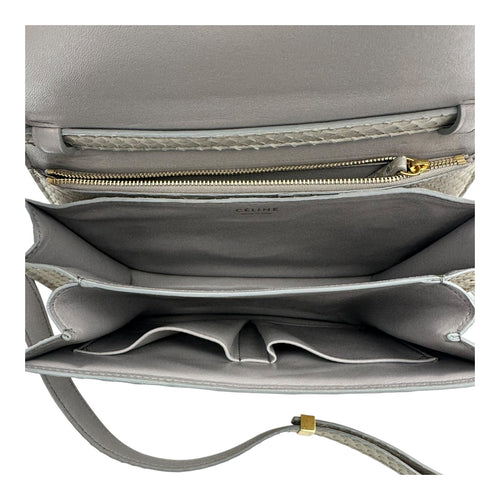 Box Medium Grey Shoulder Bag in Python Leather, Gold hardware