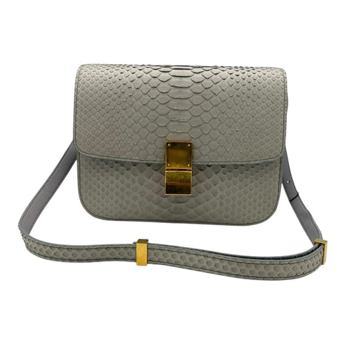 Box Medium Grey Shoulder Bag in Python Leather, Gold hardware