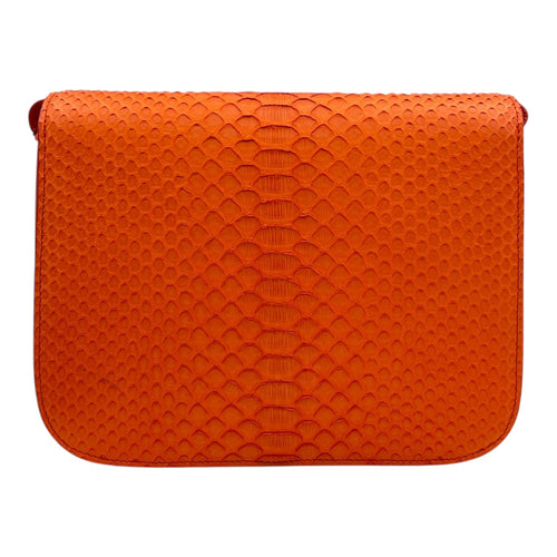 Box Shoulder Bag Medium Orange in Python Leather, Gold hardware