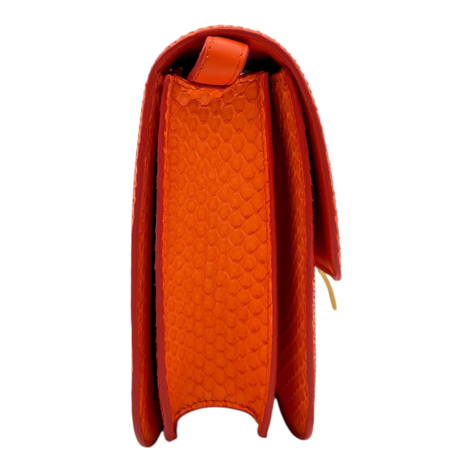 Box Shoulder Bag Medium Orange in Python Leather, Gold hardware