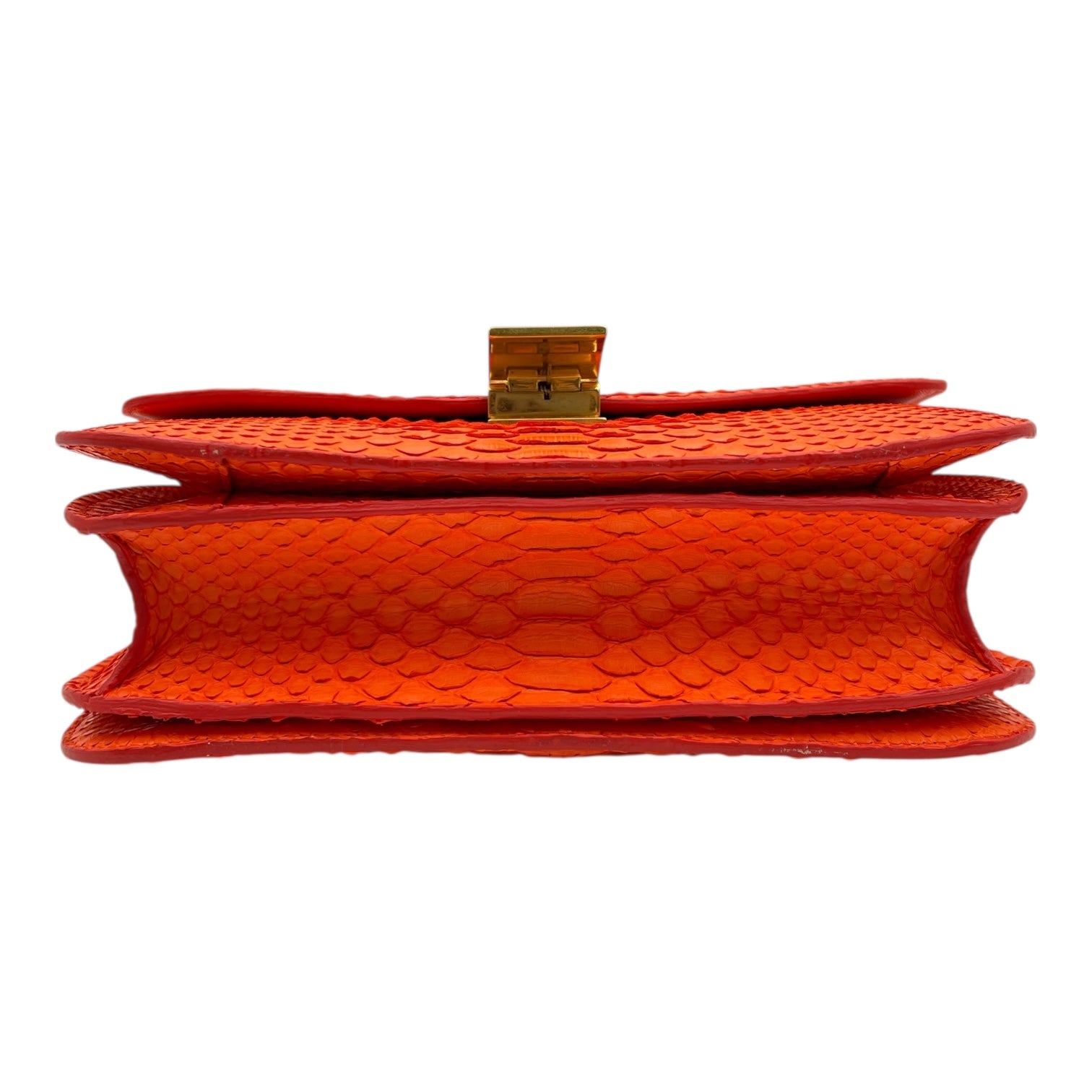Box Shoulder Bag Medium Orange in Python Leather, Gold hardware