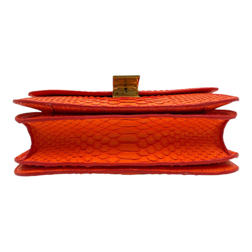 Box Shoulder Bag Medium Orange in Python Leather, Gold hardware