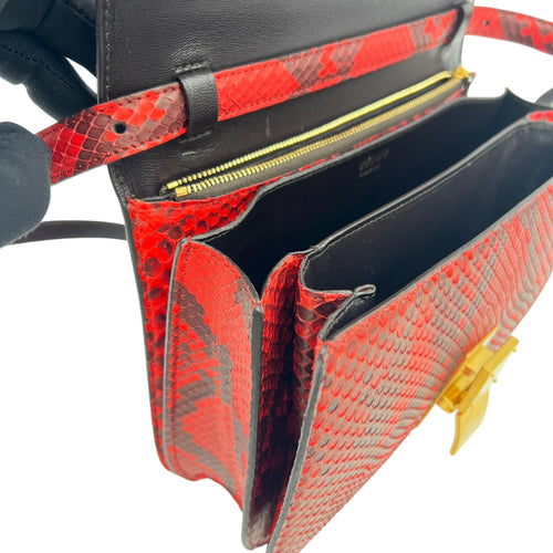 Box Medium Red Shoulder Bag in Python Leather, Gold hardware