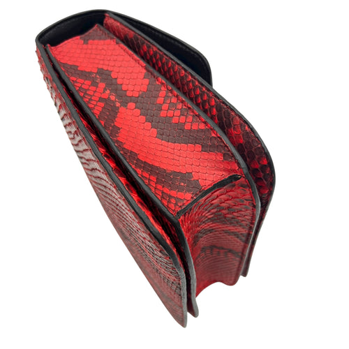 Box Medium Red Shoulder Bag in Python Leather, Gold hardware