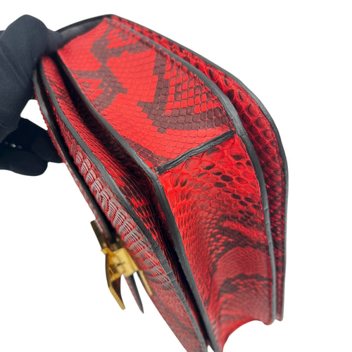 Box Medium Red Shoulder Bag in Python Leather, Gold hardware