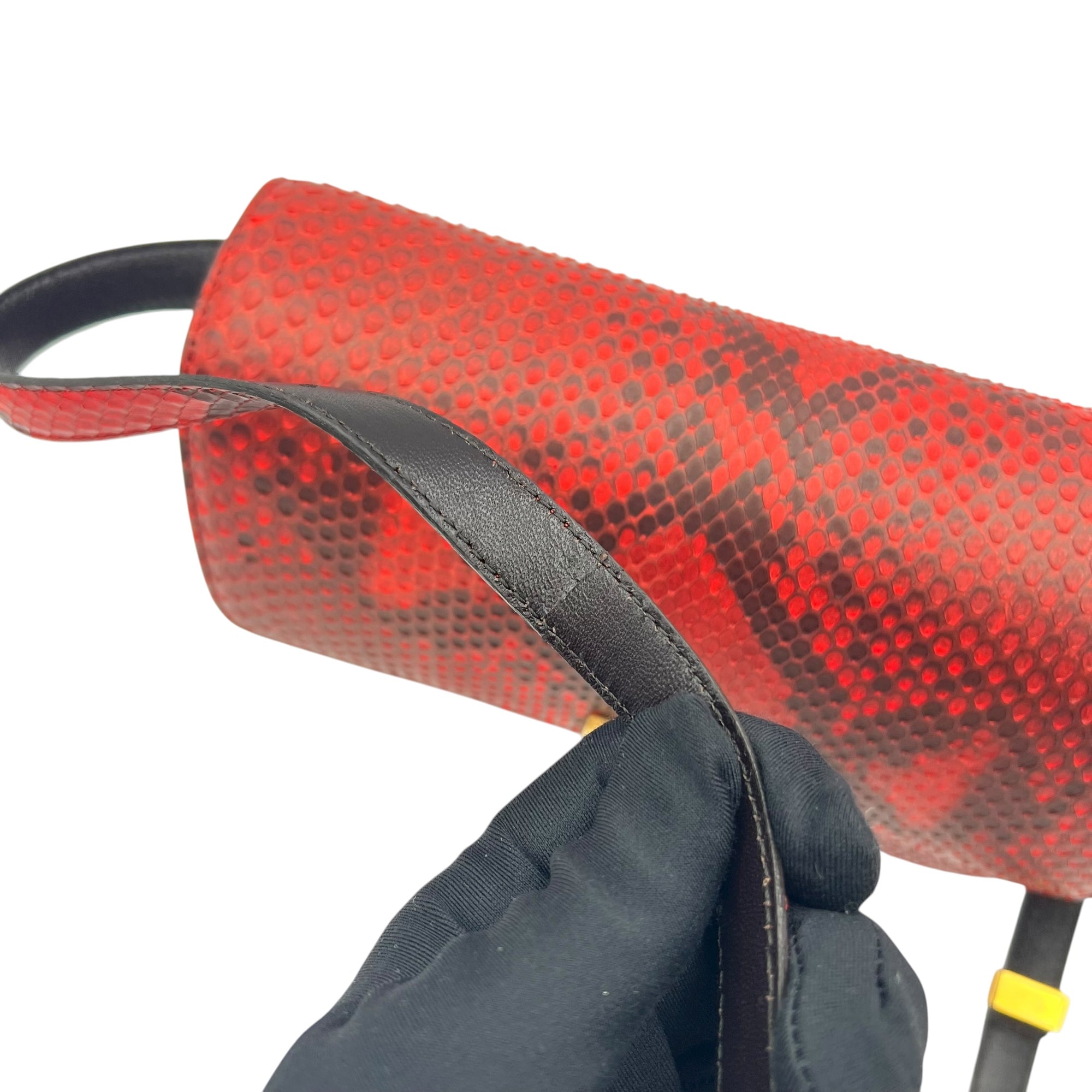 Box Medium Red Shoulder Bag in Python Leather, Gold hardware