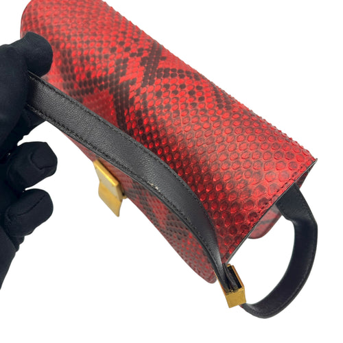 Box Medium Red Shoulder Bag in Python Leather, Gold hardware