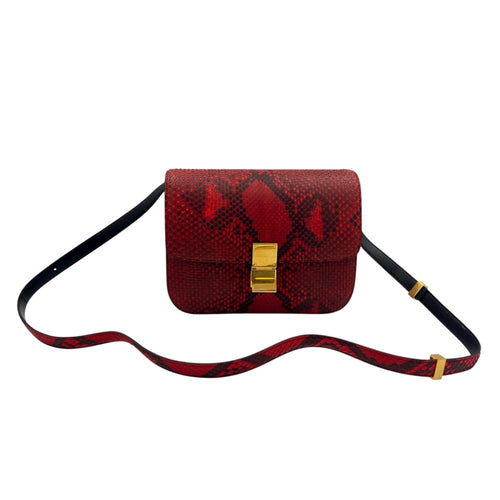 Box Medium Red Shoulder Bag in Python Leather, Gold hardware