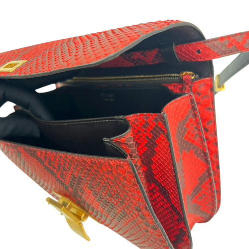 Box Medium Red Shoulder Bag in Python Leather, Gold hardware