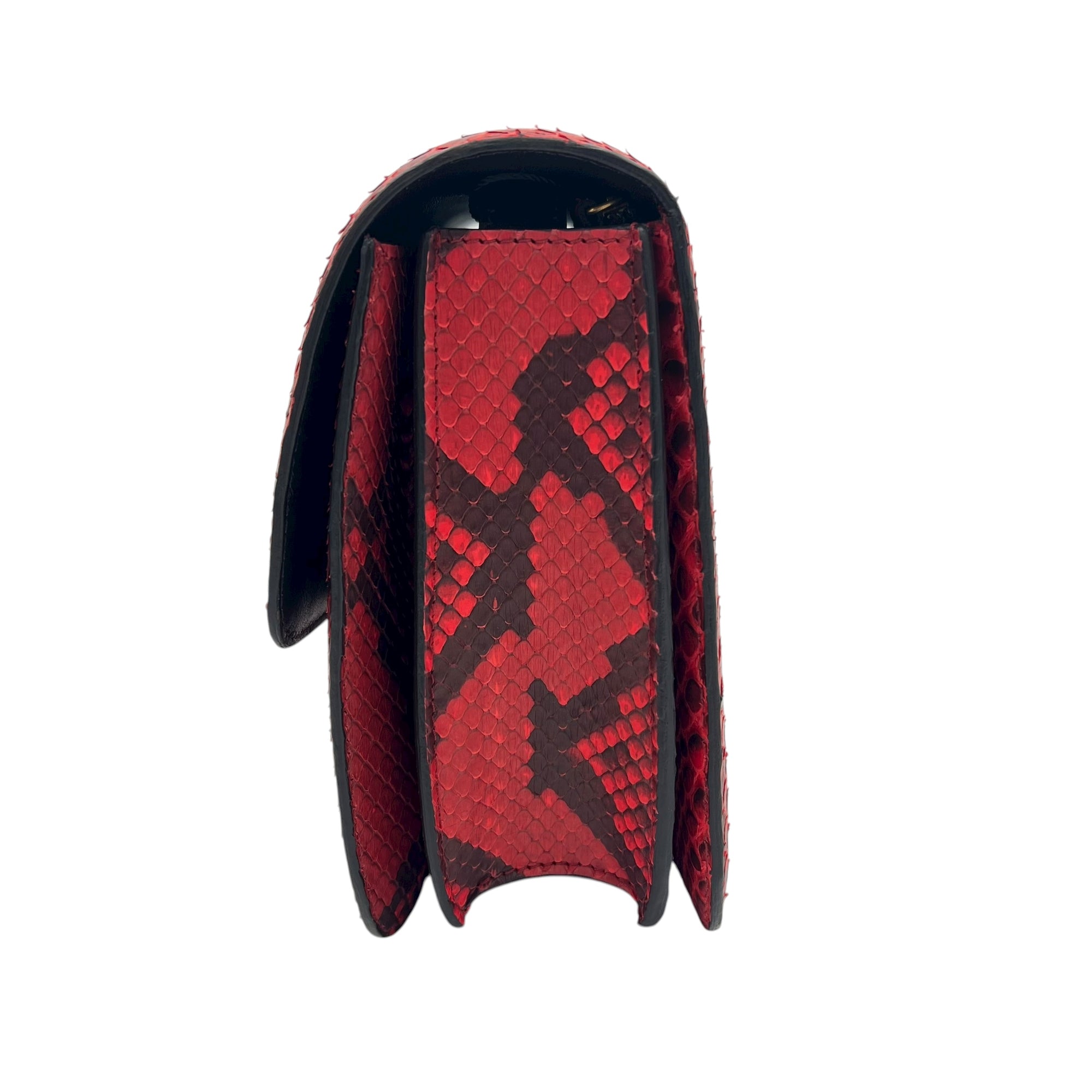 Box Medium Red Shoulder Bag in Python Leather, Gold hardware