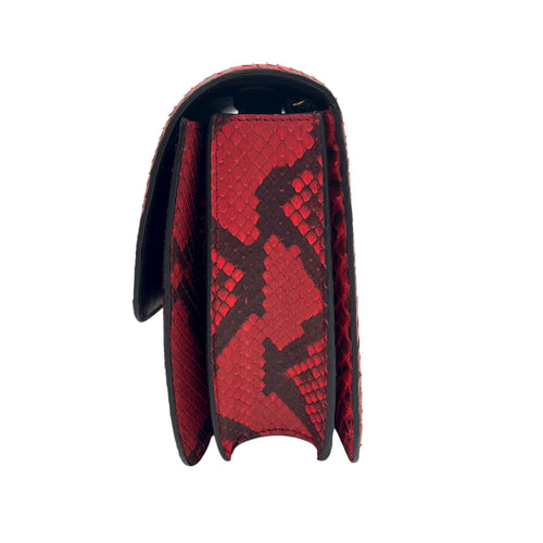 Box Medium Red Shoulder Bag in Python Leather, Gold hardware
