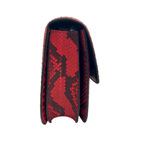 Box Medium Red Shoulder Bag in Python Leather, Gold hardware