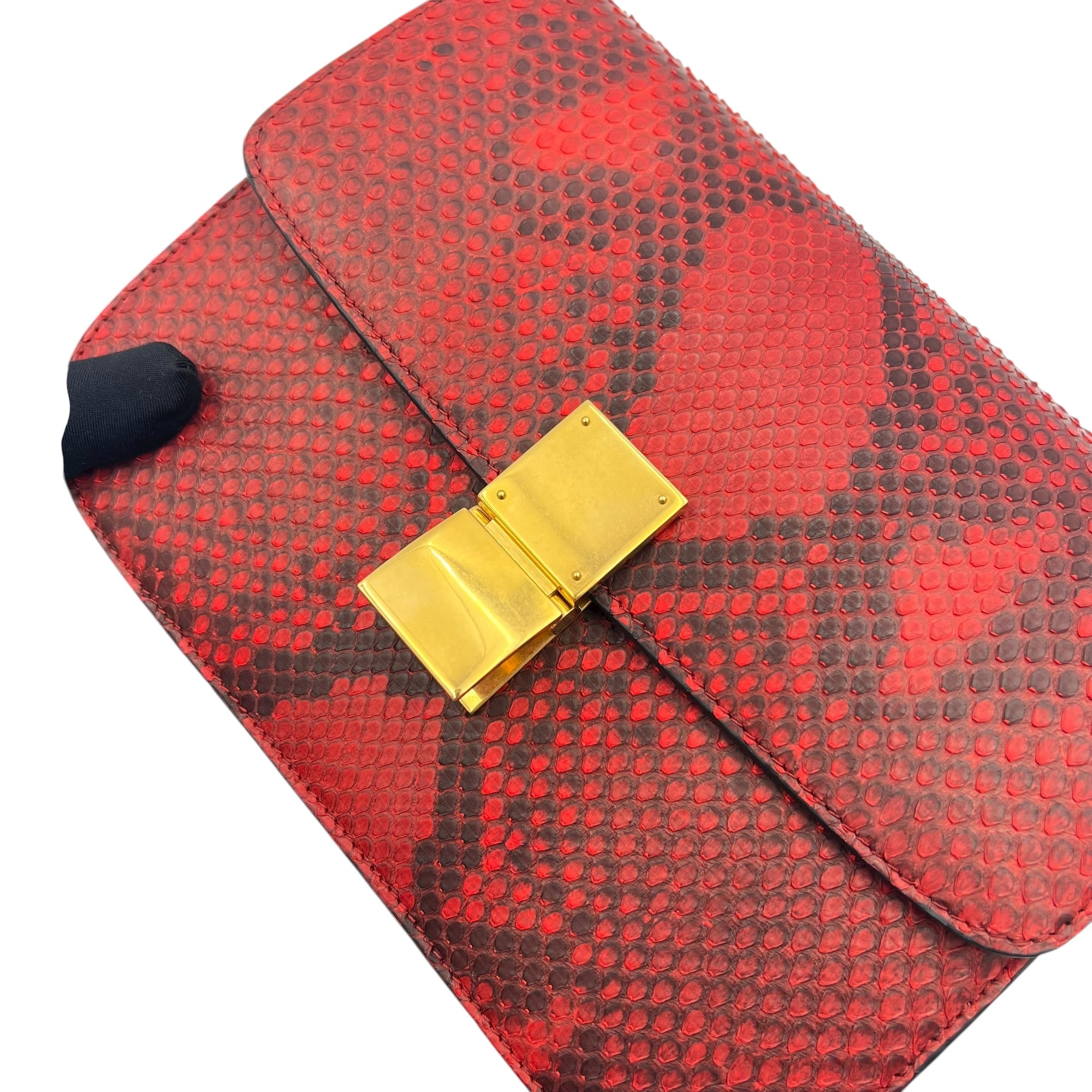 Box Medium Red Shoulder Bag in Python Leather, Gold hardware