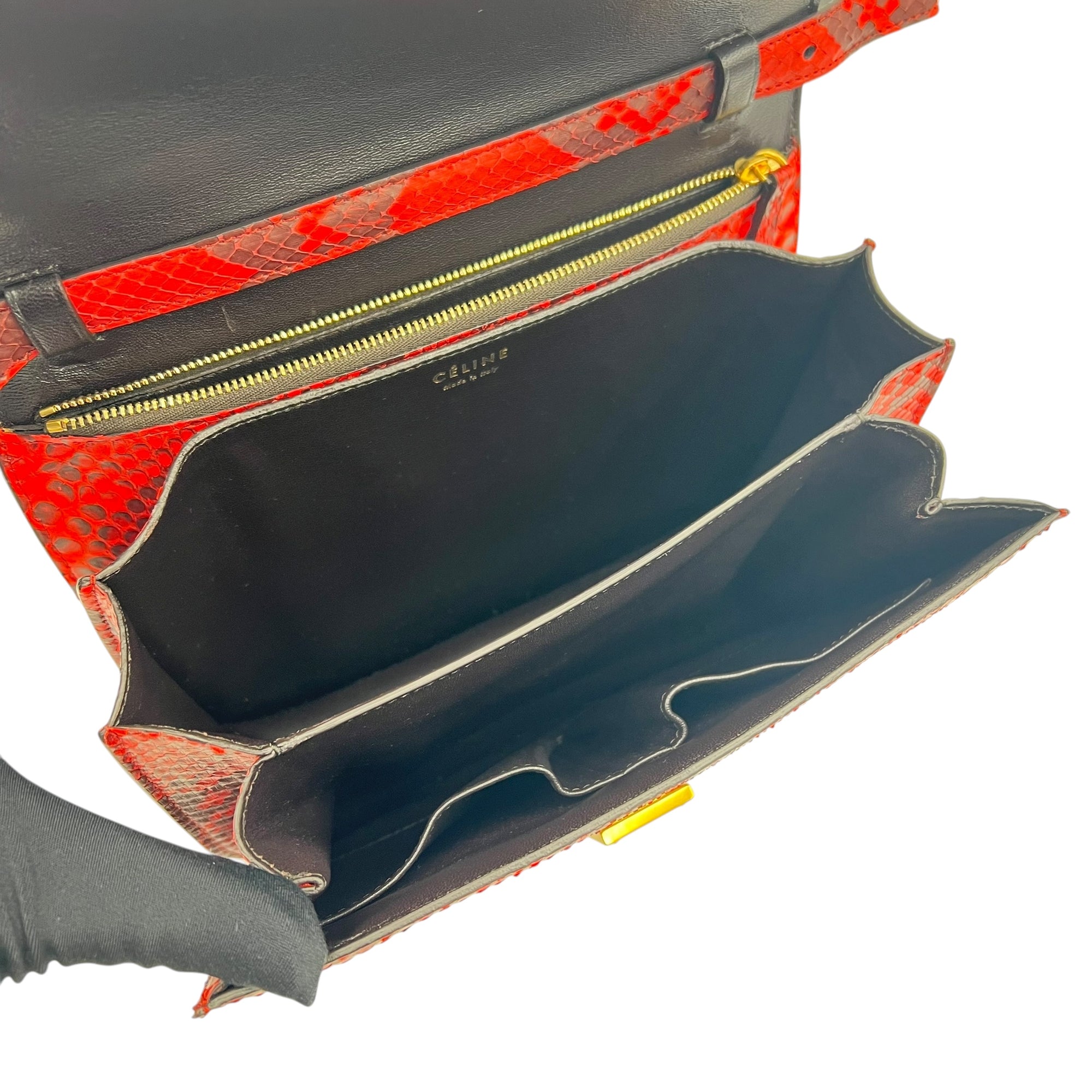 Box Medium Red Shoulder Bag in Python Leather, Gold hardware