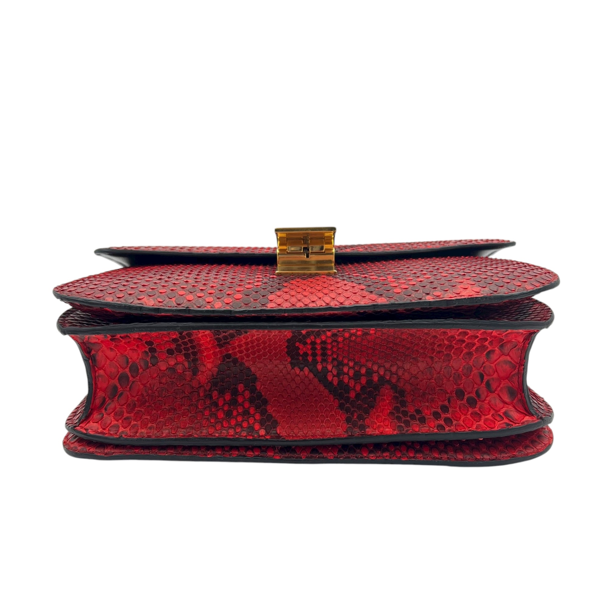 Box Medium Red Shoulder Bag in Python Leather, Gold hardware