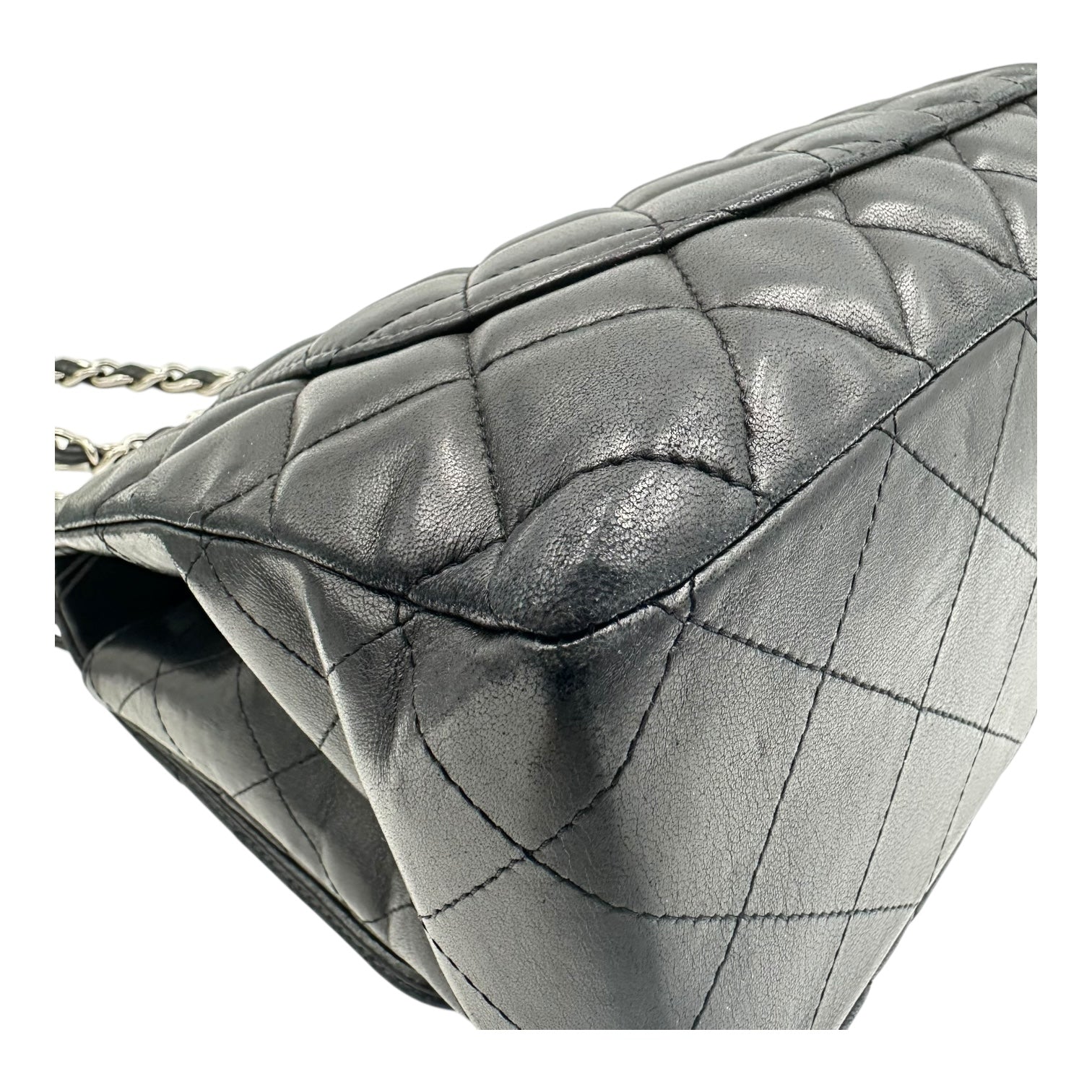 Classic Shoulder Bag Maxi Black in Lambskin, Silver hardware