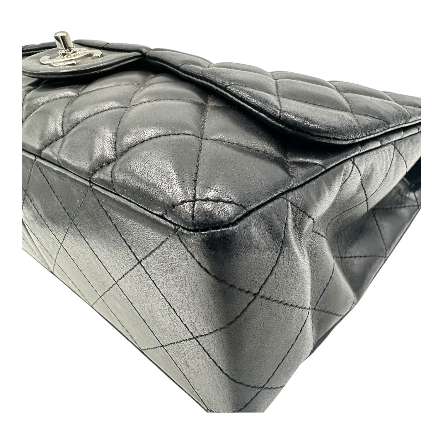 Classic Shoulder Bag Maxi Black in Lambskin, Silver hardware