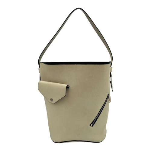 Biker Bucket Bag White in Calfskin, Silver hardware