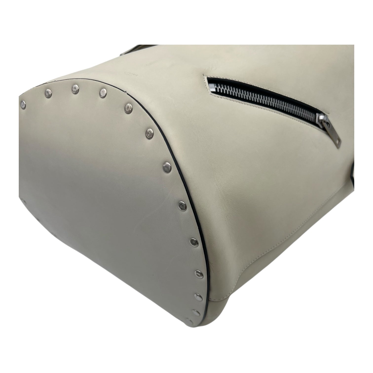 Biker Bucket Bag White in Calfskin, Silver hardware