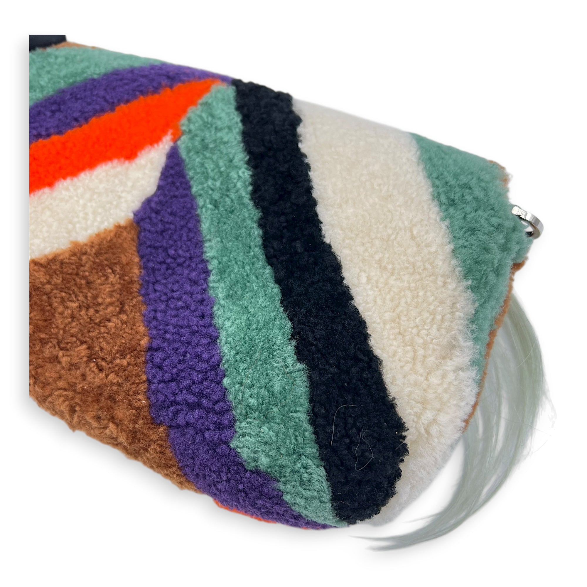 Baguette Shoulder Bag Multi-colour in Shearling, Silver hardware