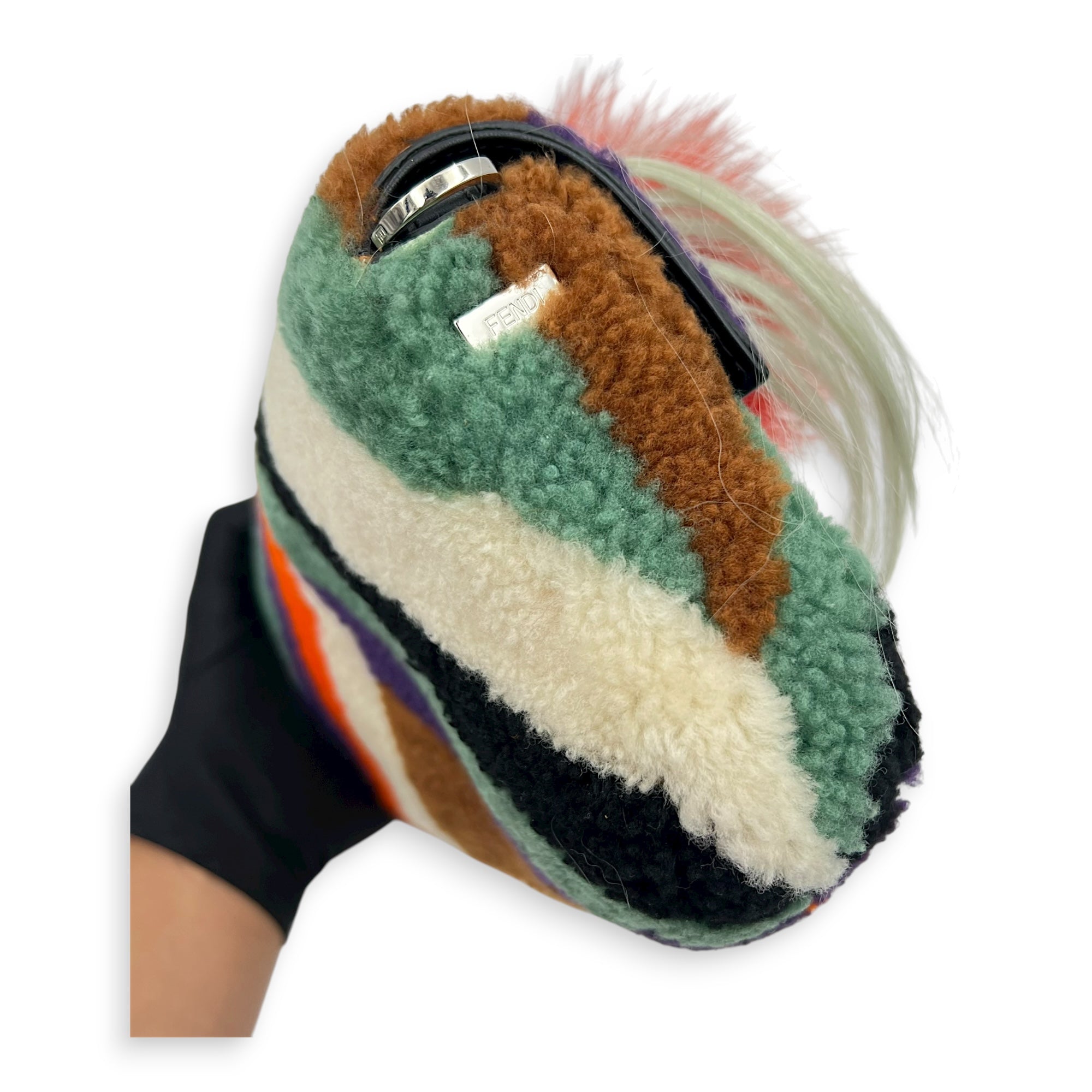 Baguette Shoulder Bag Multi-colour in Shearling, Silver hardware