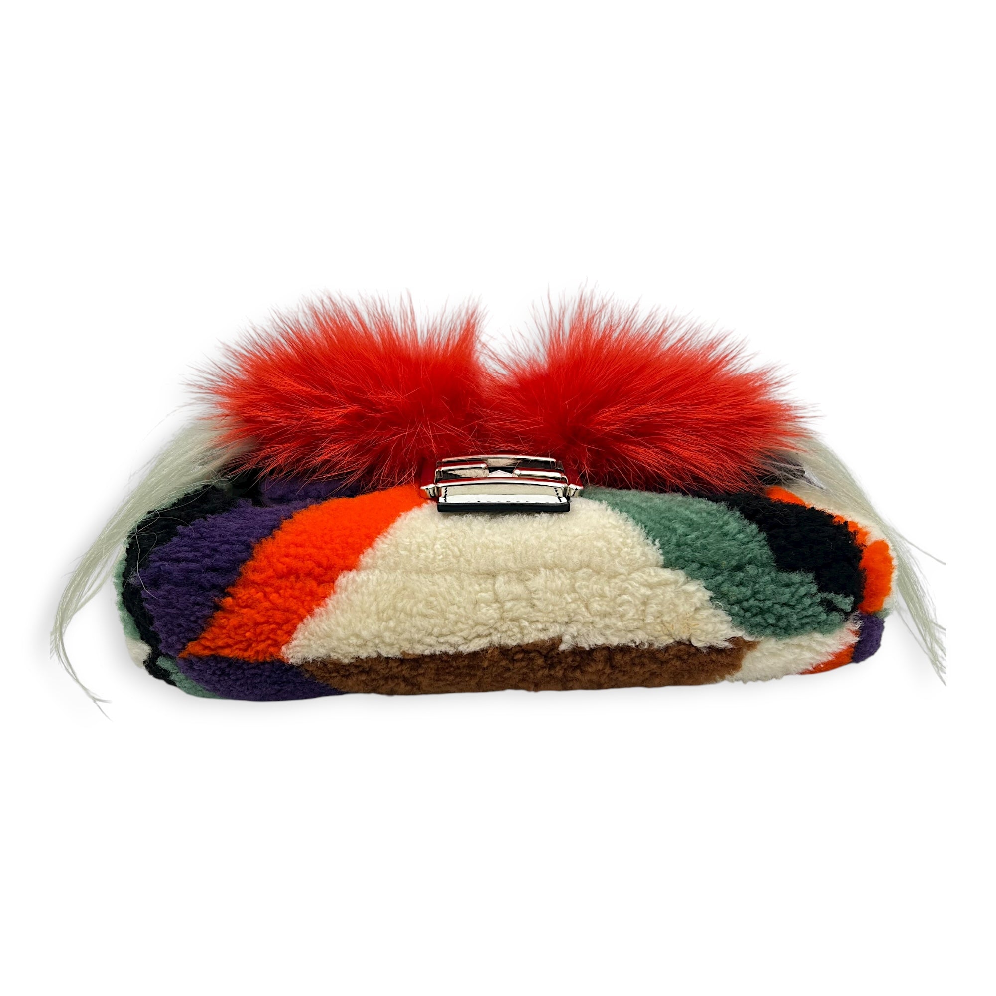 Baguette Shoulder Bag Multi-colour in Shearling, Silver hardware