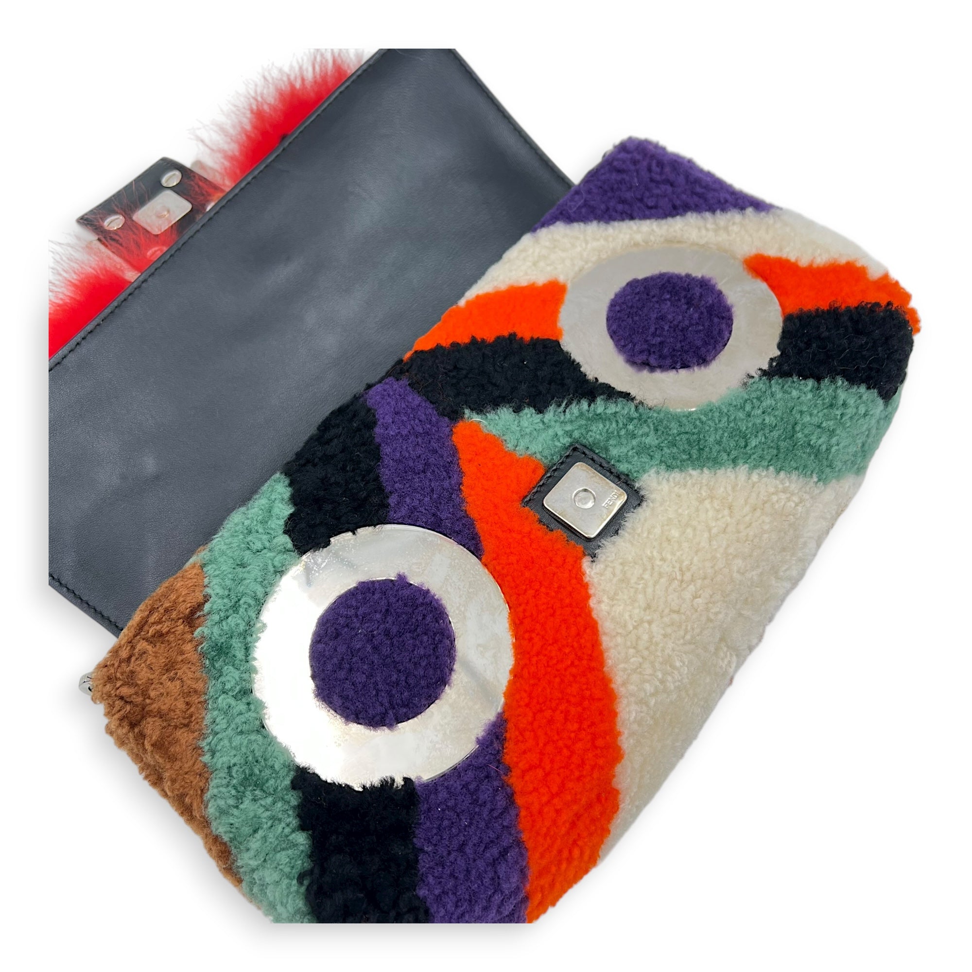 Baguette Shoulder Bag Multi-colour in Shearling, Silver hardware