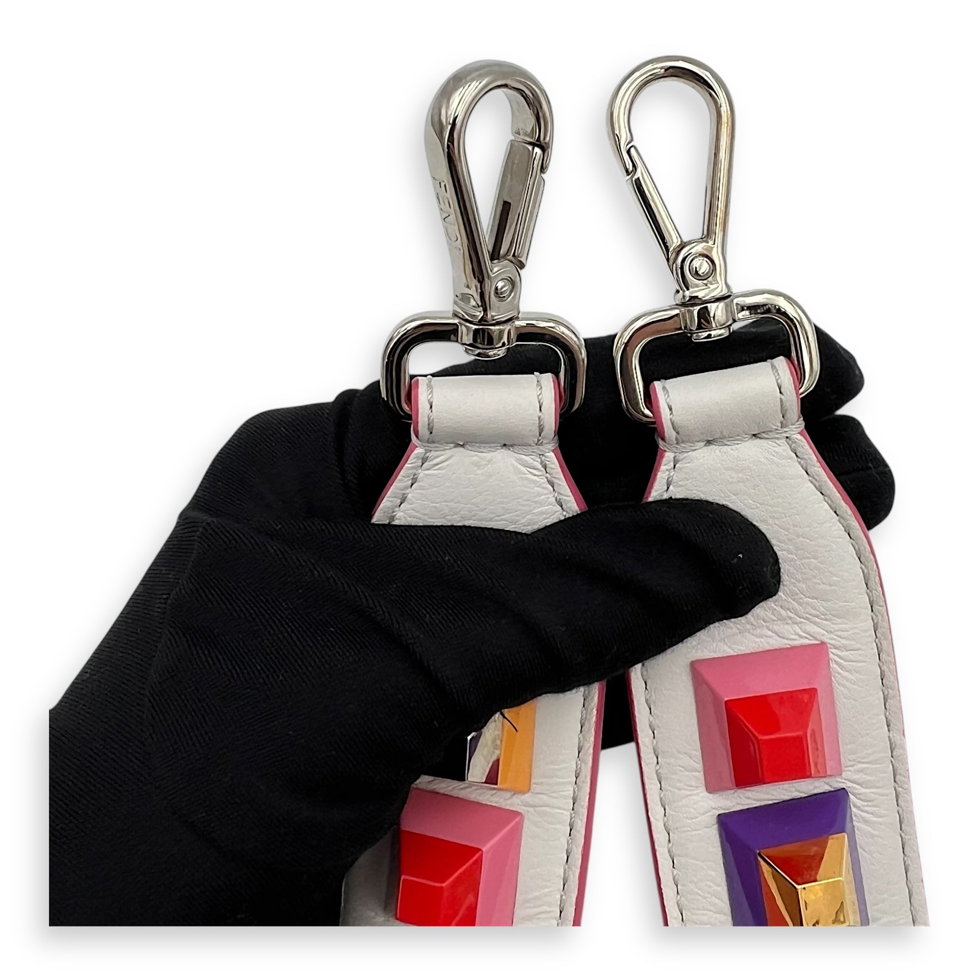 Studs Bag Strap White in Calfskin, Silver hardware