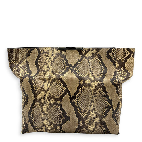 Fold Over Clutch Beige in Python Leather, Silver hardware