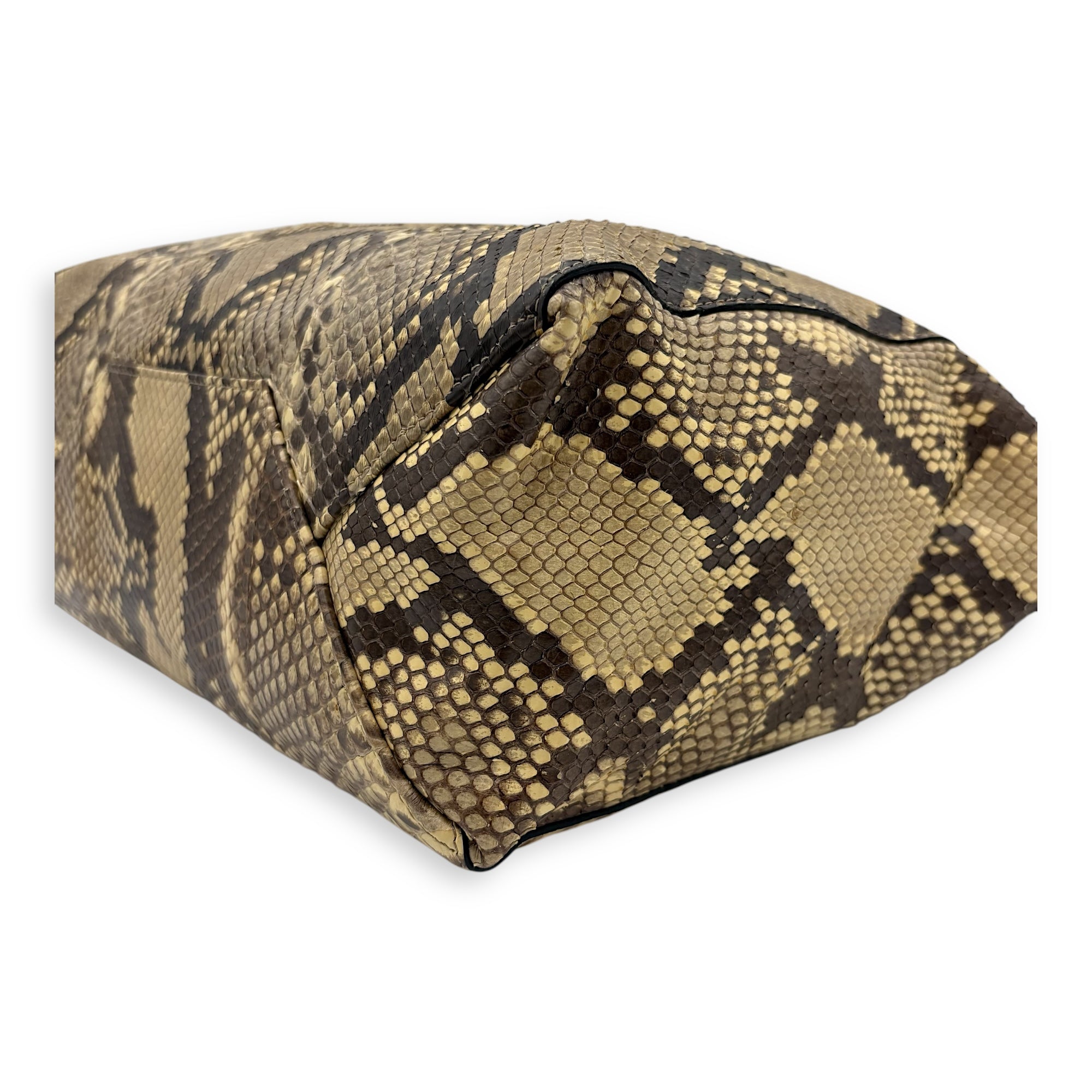 Fold Over Clutch Beige in Python Leather, Silver hardware