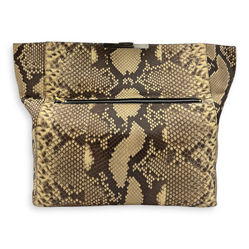 Fold Over Clutch Beige in Python Leather, Silver hardware