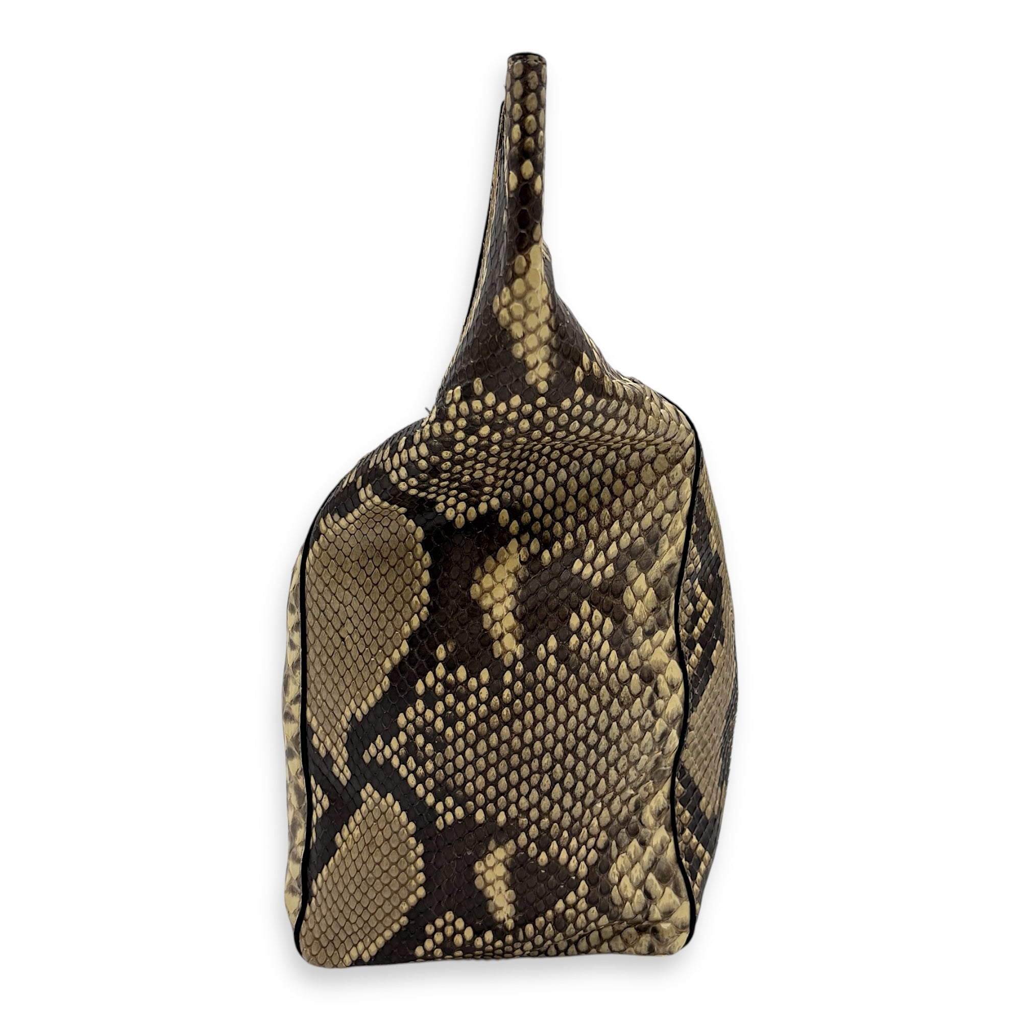 Fold Over Clutch Beige in Python Leather, Silver hardware