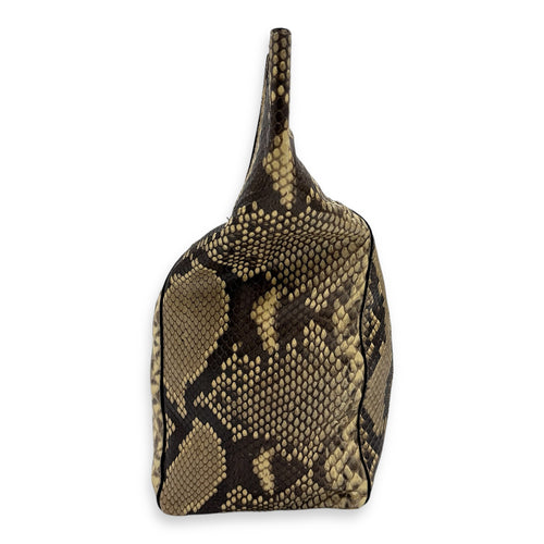 Fold Over Clutch Beige in Python Leather, Silver hardware