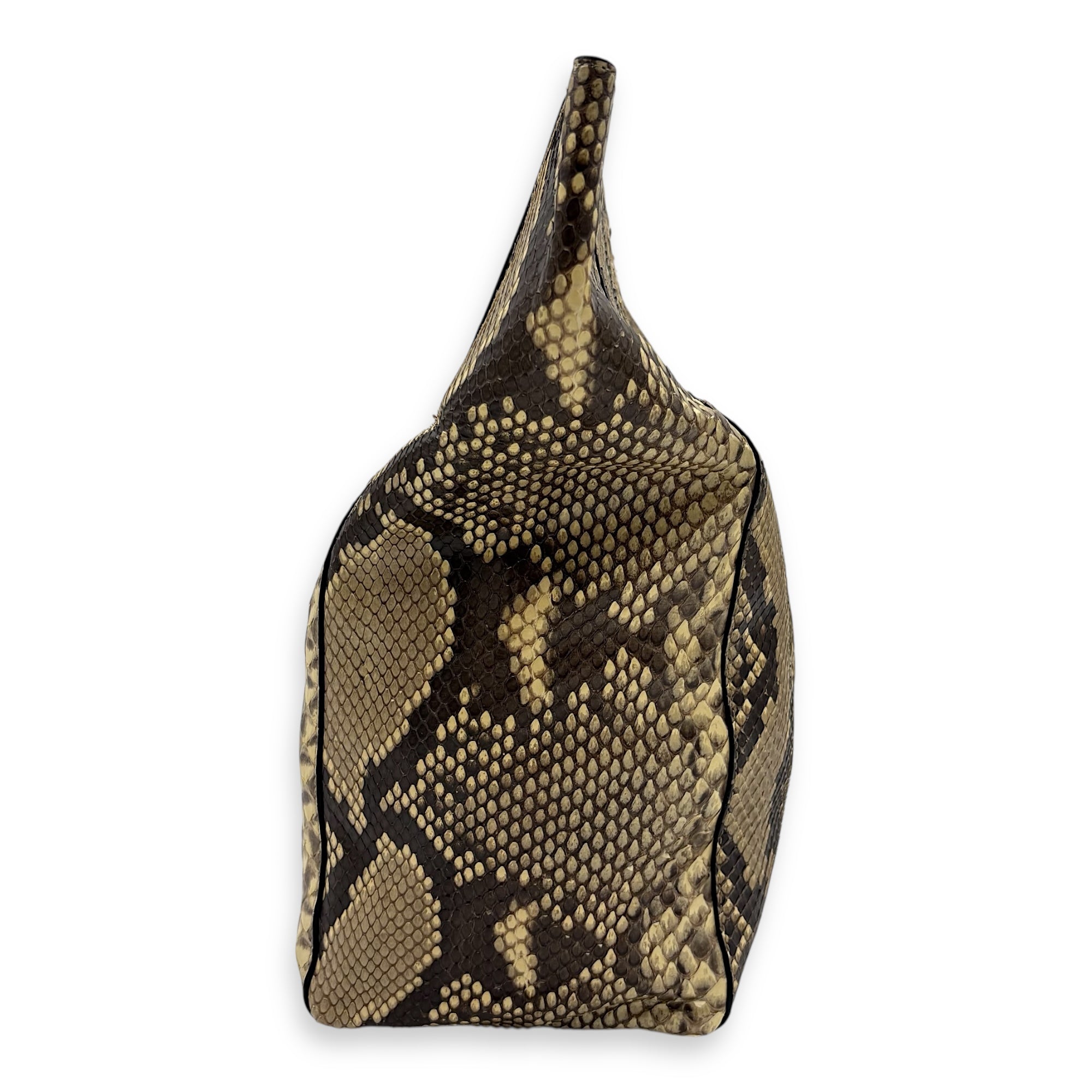 Fold Over Clutch Beige in Python Leather, Silver hardware