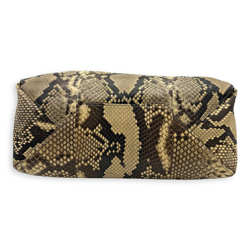 Fold Over Clutch Beige in Python Leather, Silver hardware