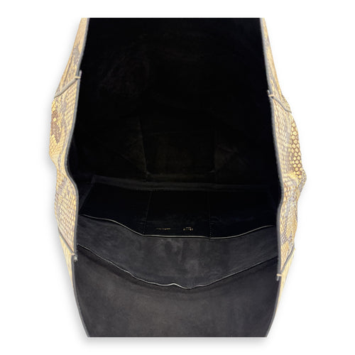 Fold Over Clutch Beige in Python Leather, Silver hardware