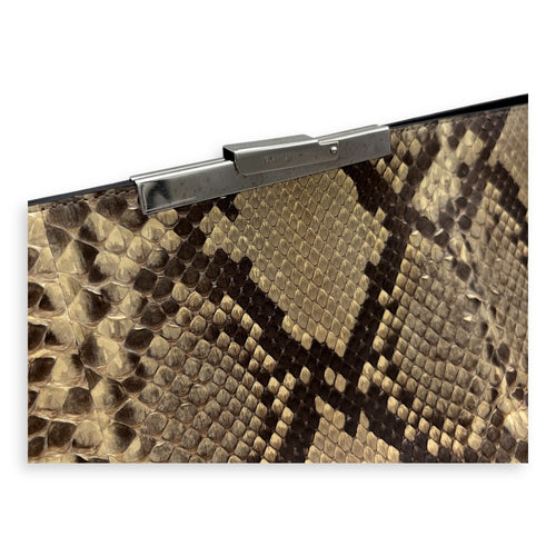Fold Over Clutch Beige in Python Leather, Silver hardware