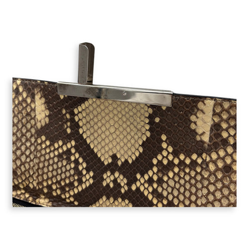 Fold Over Clutch Beige in Python Leather, Silver hardware
