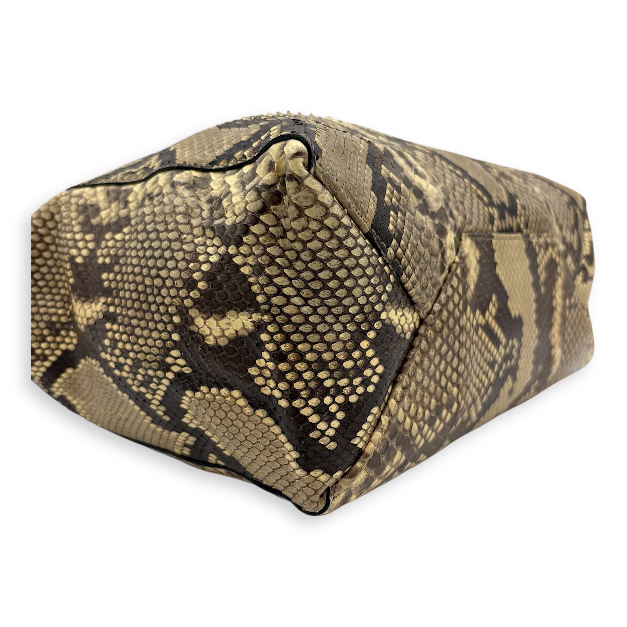 Fold Over Clutch Beige in Python Leather, Silver hardware