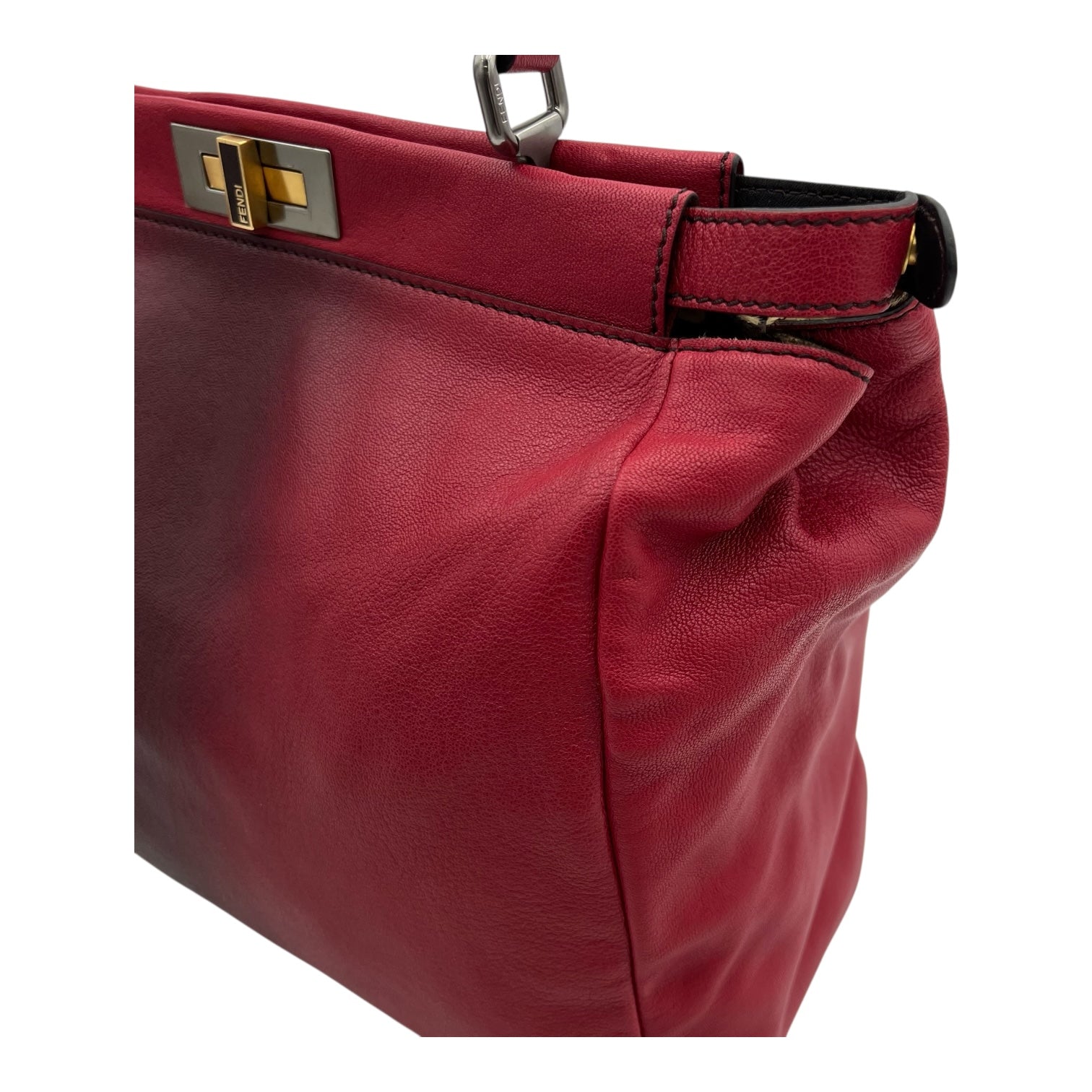 Peekaboo Top Handle Bag Red in Calfskin, Silver hardware