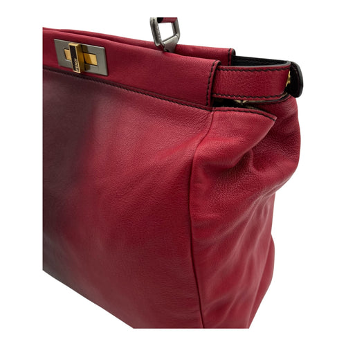 Peekaboo Top Handle Bag Red in Calfskin, Silver hardware